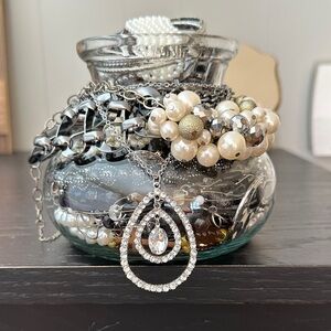 Elegant Silver and Crystal Jewelry Set in Mystery Jar. 4 pounds in weight!!